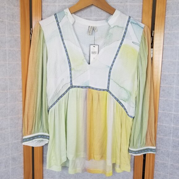 Anthropologie Bl-nk London Peasant Top Blouse Peplum Colorful Tie Dye Size XS - Picture 1 of 9